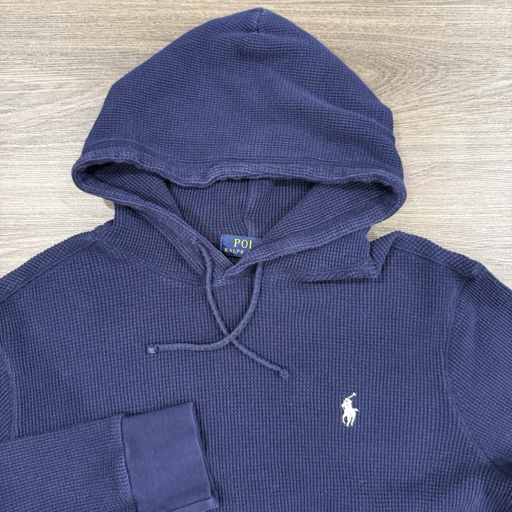 Polo Ralph Lauren Blue Waffle Knit Thermal  Pullover Hoodie Size Youth Large